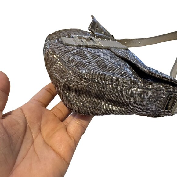 Fendi Baguette Glitter Zucca Canvas Metallic Iridescent FF Logo Shoulder Bag - Picture 4 of 10